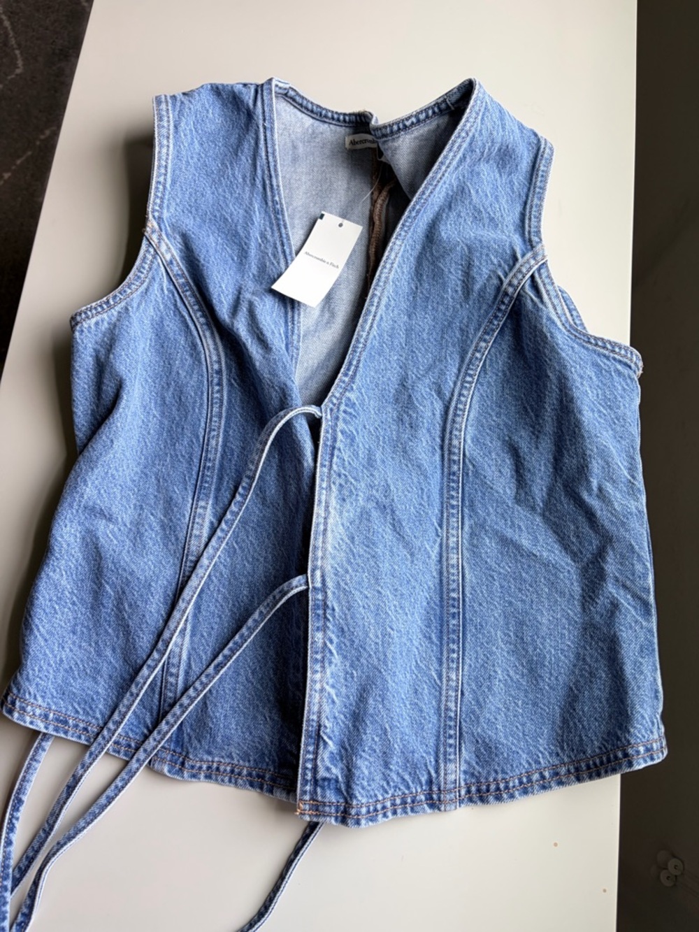 Abercrombie & Fitch Light Blue Denim Vest with Tie Detail
